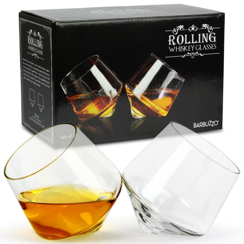 Barbuzzo Rolling Whiskey Glasses (Set of 2) â€“ Hand-Blown Stemless Whiskey Glasses That Roll for Better Aeration â€“ Perfect for a Variety of Spirits, Malts, Highballs and Cocktails â€“ Holds 6.3 Ounces - Image 1